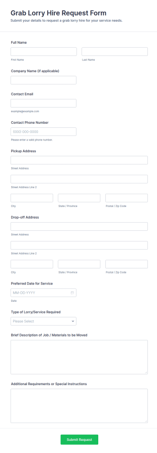 Grab Lorry Hire Request Form Template
