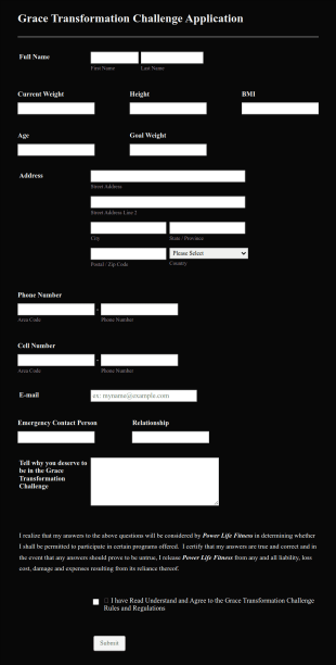 Grace Transformation Challenge Application Form Template