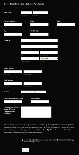 Grace Transformation Challenge Application Form Template