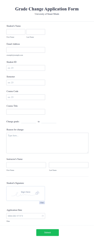 Grade Change Application Form Template