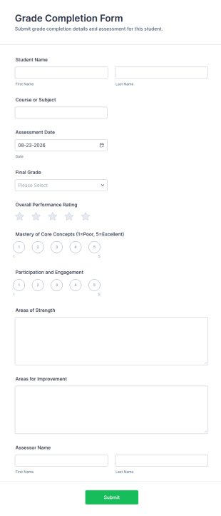 Grade Completion Form Template