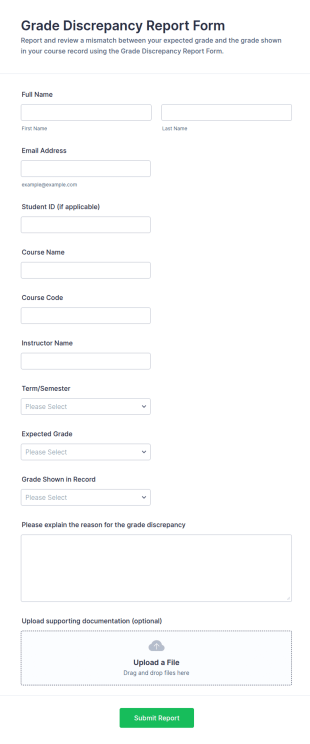 Grade Discrepancy Report Form Template