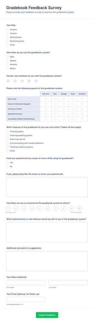 Gradebook Feedback Survey Form Template