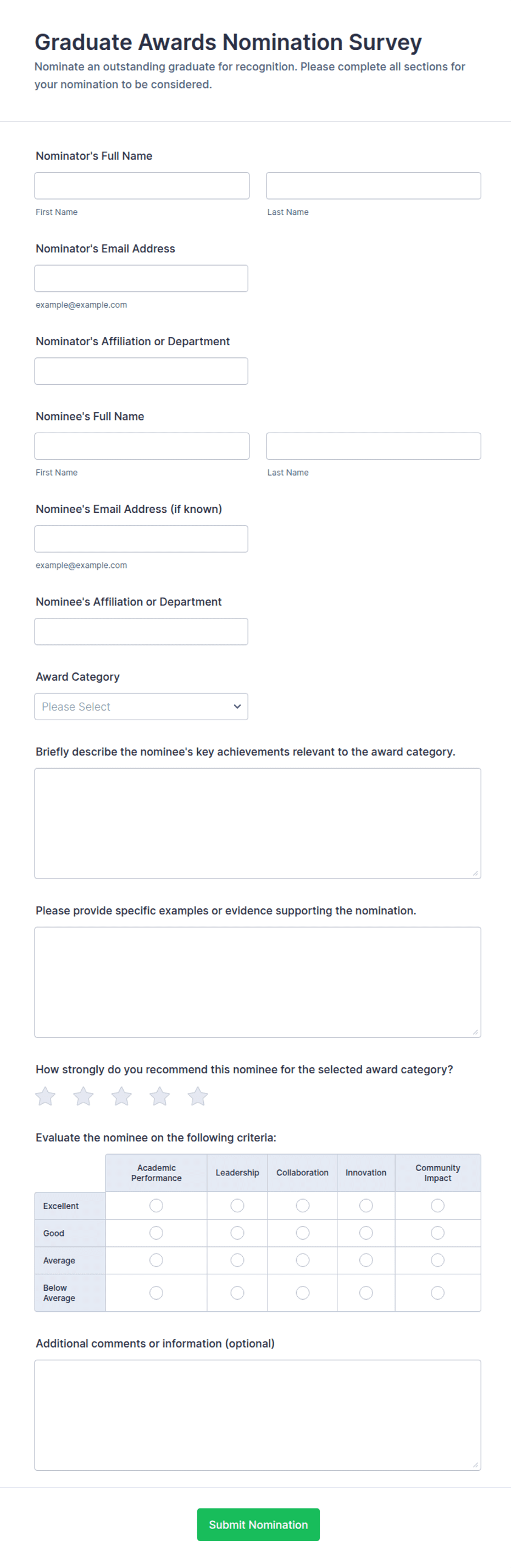 Graduation Survey Form Graduate Awards Nomination Survey Form Template | Jotform