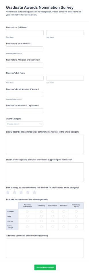 Graduate Awards Nomination Survey Form Template