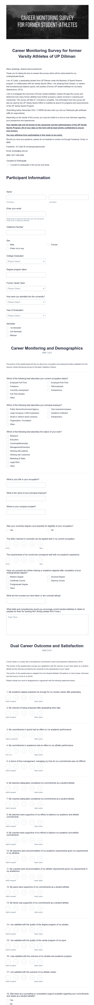 Graduate Career Monitoring Survey Form Template