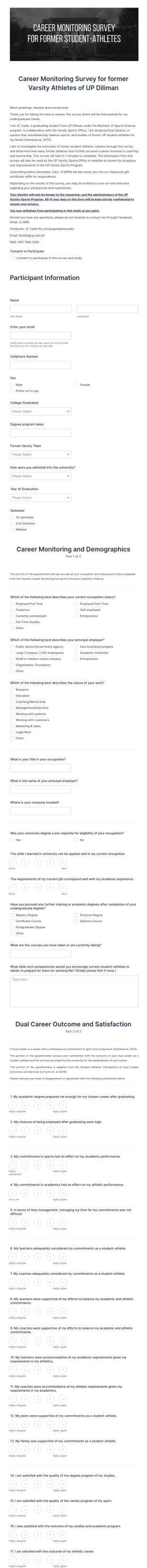Graduate Career Monitoring Survey Form Template