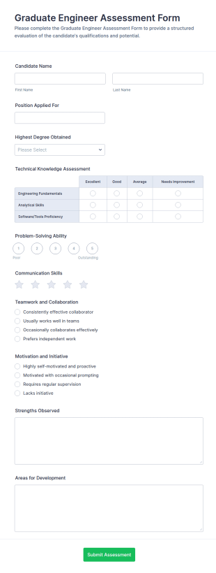 Graduate Engineer Assessment Form Template
