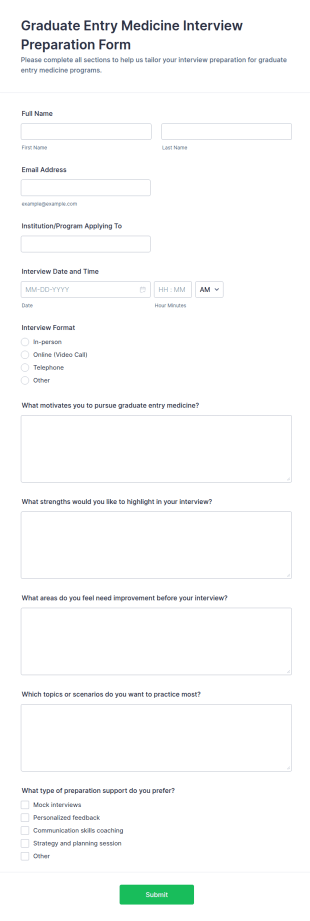 Graduate Entry Medicine Interview Preparation Form Template