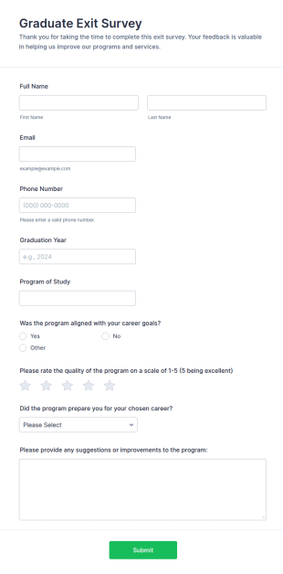 Graduate Exit Survey Form Template
