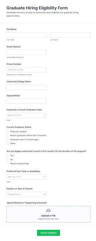 Graduate Hiring Eligibility Form Template
