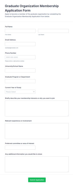 Graduate Organization Membership Application Form Template