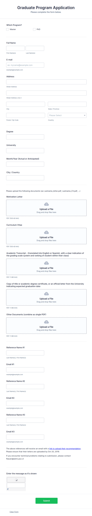 Graduate Program Application Form Template