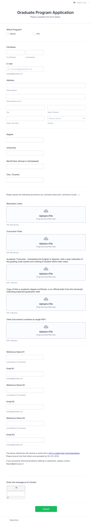 Graduate Program Application Form Template