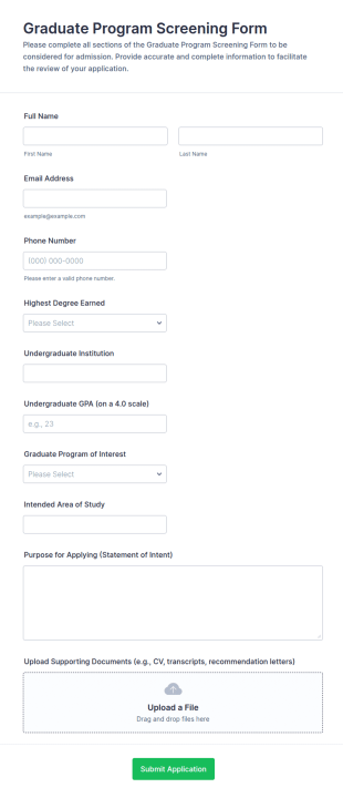 Graduate Program Screening Form Template