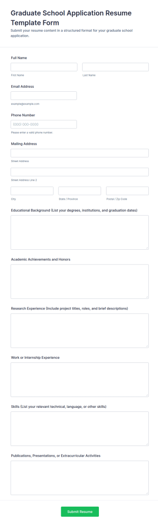 Graduate School Application Resume Template Form