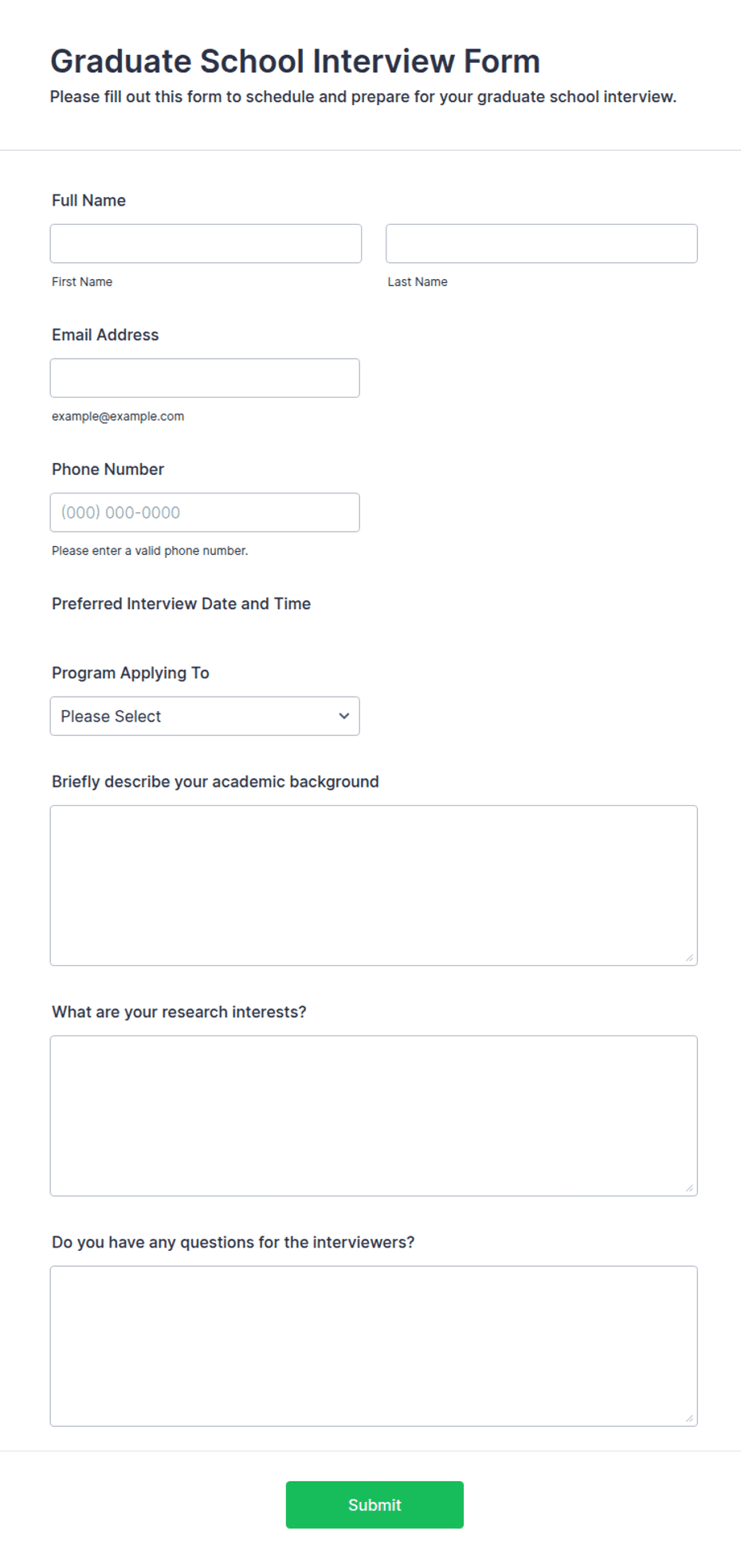 Graduate School Interview Form Template | Jotform