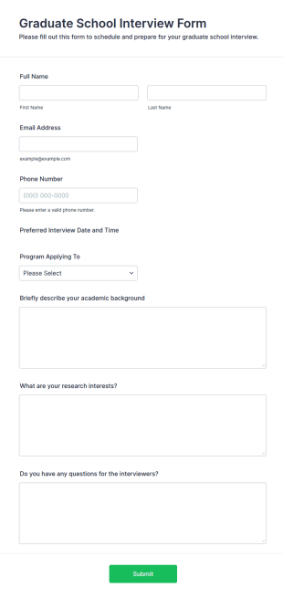 Graduate School Interview Form Template