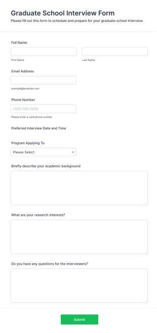 Graduate School Interview Form Template