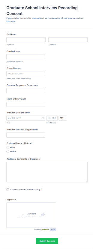 Graduate School Interview Recording Consent Form Template