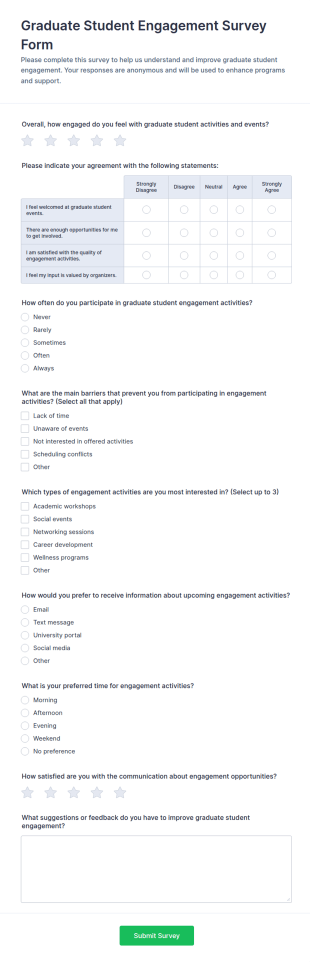 Graduate Student Engagement Survey Form Template
