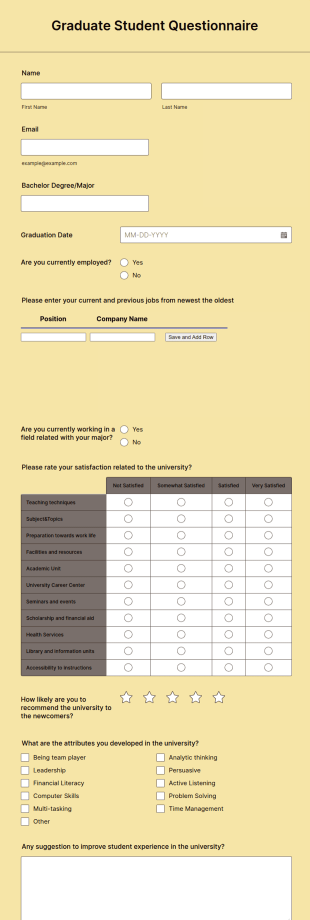 Graduate Student Questionnaire Form Template