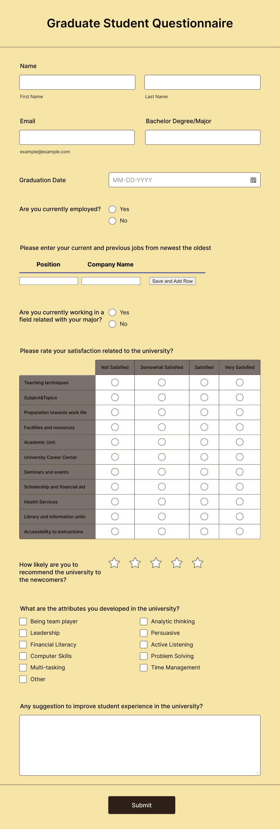 Graduate Student Questionnaire Form Template | Jotform