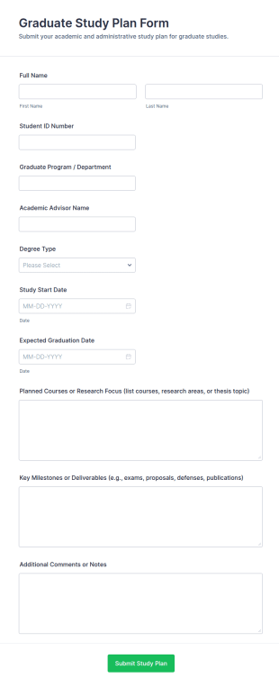 Graduate Study Plan Form Template