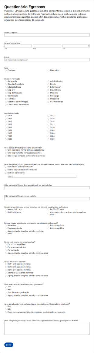 Graduates Questionnaire In Portuguese