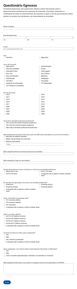 Graduates Questionnaire In Portuguese