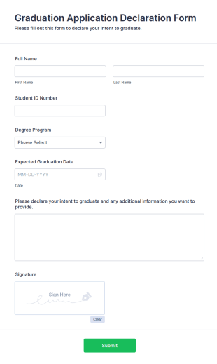 Graduation Application Declaration Form Template