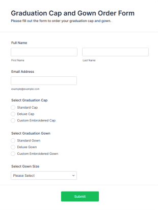 Graduation Cap And Gown Order Form Template