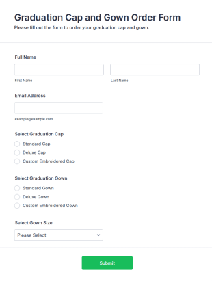 Graduation Cap And Gown Order Form Template