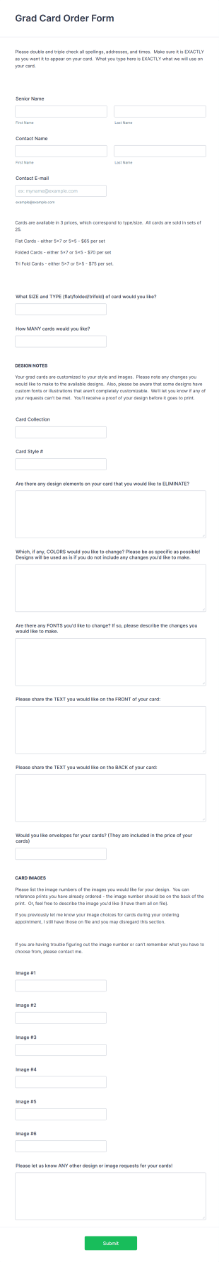 Graduation Card Order Form Template