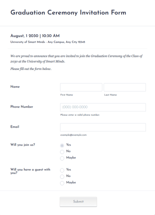 Graduation Ceremony Invitation Form Template