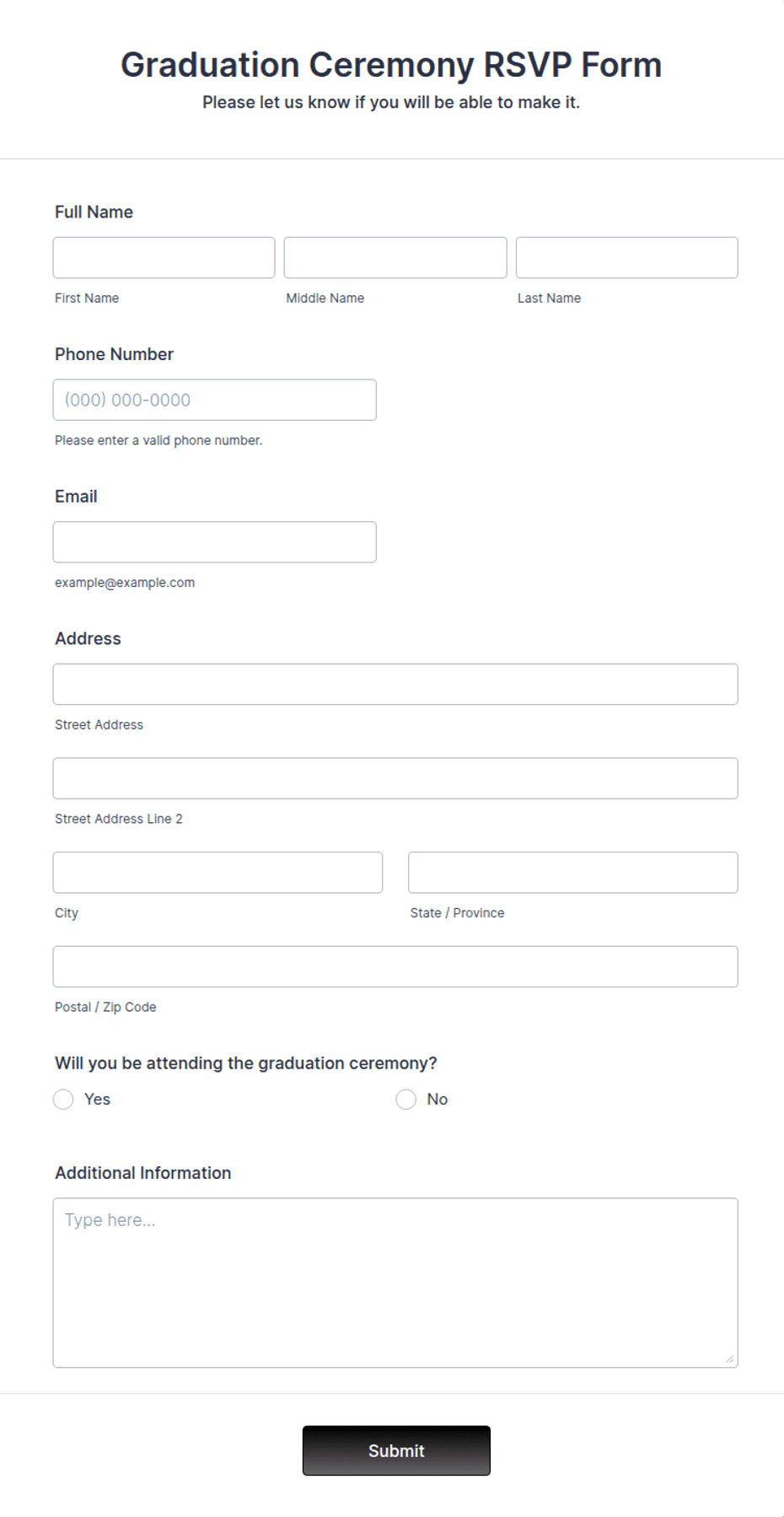 Graduation Rsvp Form Graduation Ceremony RSVP Form Template | Jotform