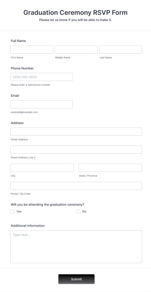 Graduation Ceremony RSVP Form Template