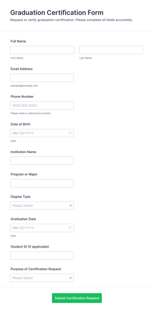 Graduation Certification Form Template