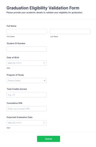 Graduation Eligibility Validation Form Template