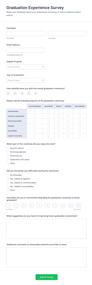 Graduation Experience Survey Form Template