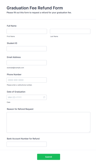 Graduation Fee Refund Form Template