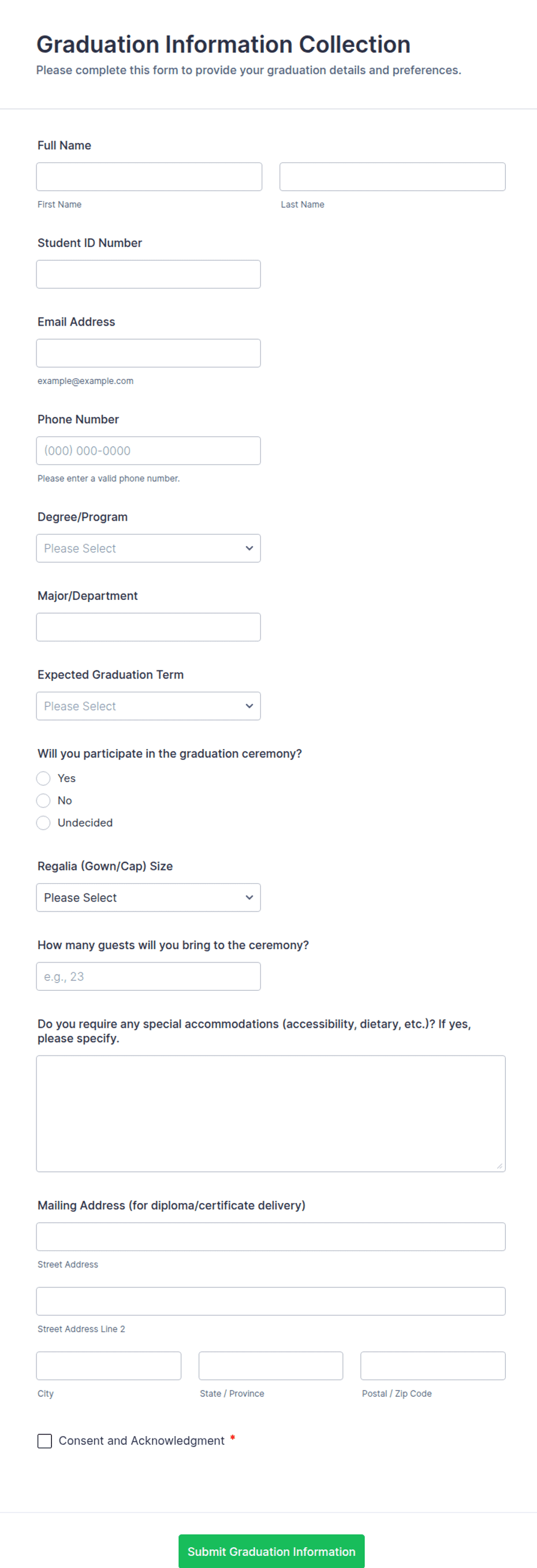 Graduation Survey Form Graduation Information Collection Form Template | Jotform