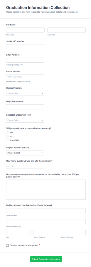 Graduation Information Collection Form Template