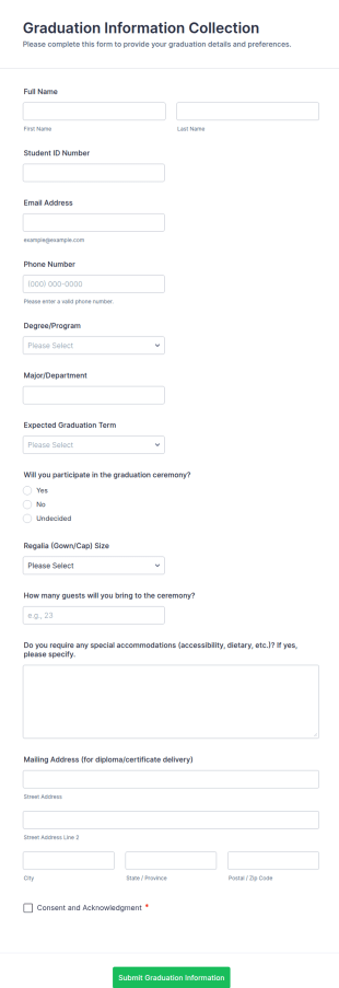 Graduation Information Collection Form Template