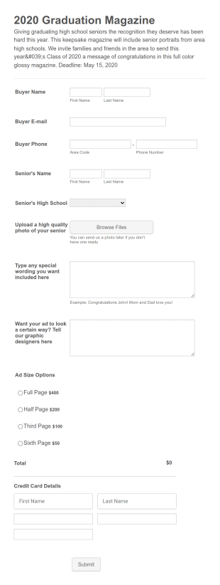 Graduation Magazine Registration Form Template