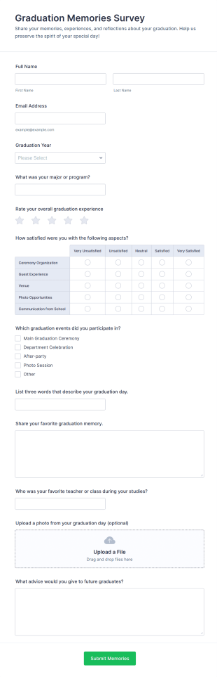 Graduation Memories Survey Form Template