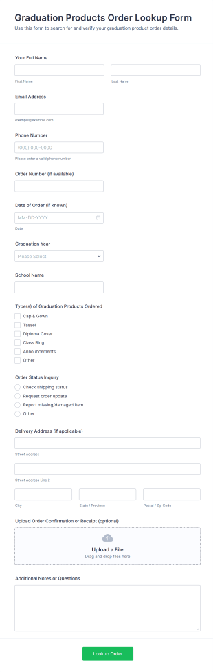 Graduation Products Order Lookup Form Template