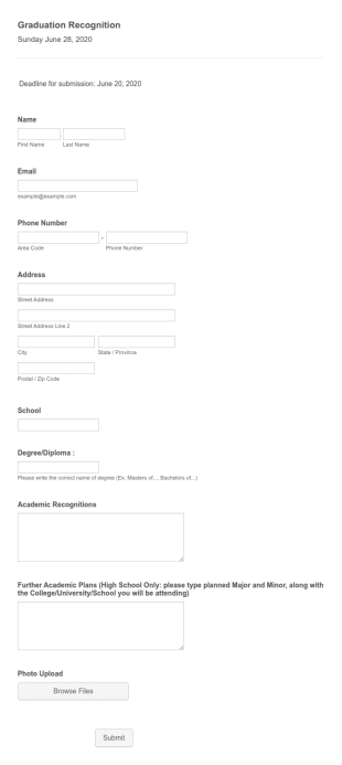Graduation Recognition Form Template