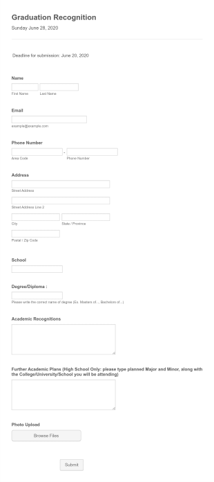 Graduation Recognition Form Template