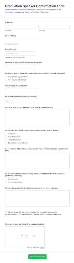 Graduation Speaker Confirmation Form Template
